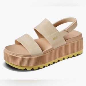REEF Water Vista Higher Platform Sandal, Color: Sand & Lime, Size 9, GUC
